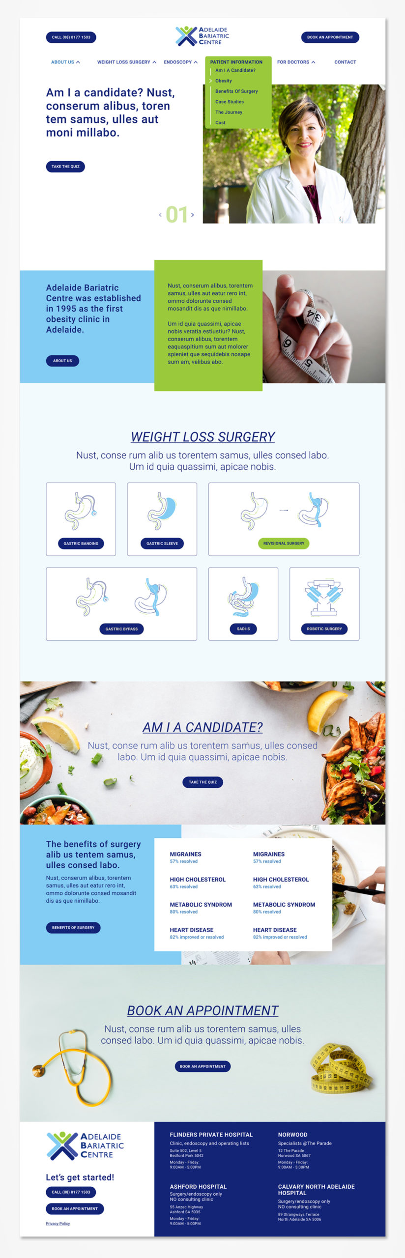 Adelaide Bariatric Centre website redesign, website wireframe and high fidelity prototype.