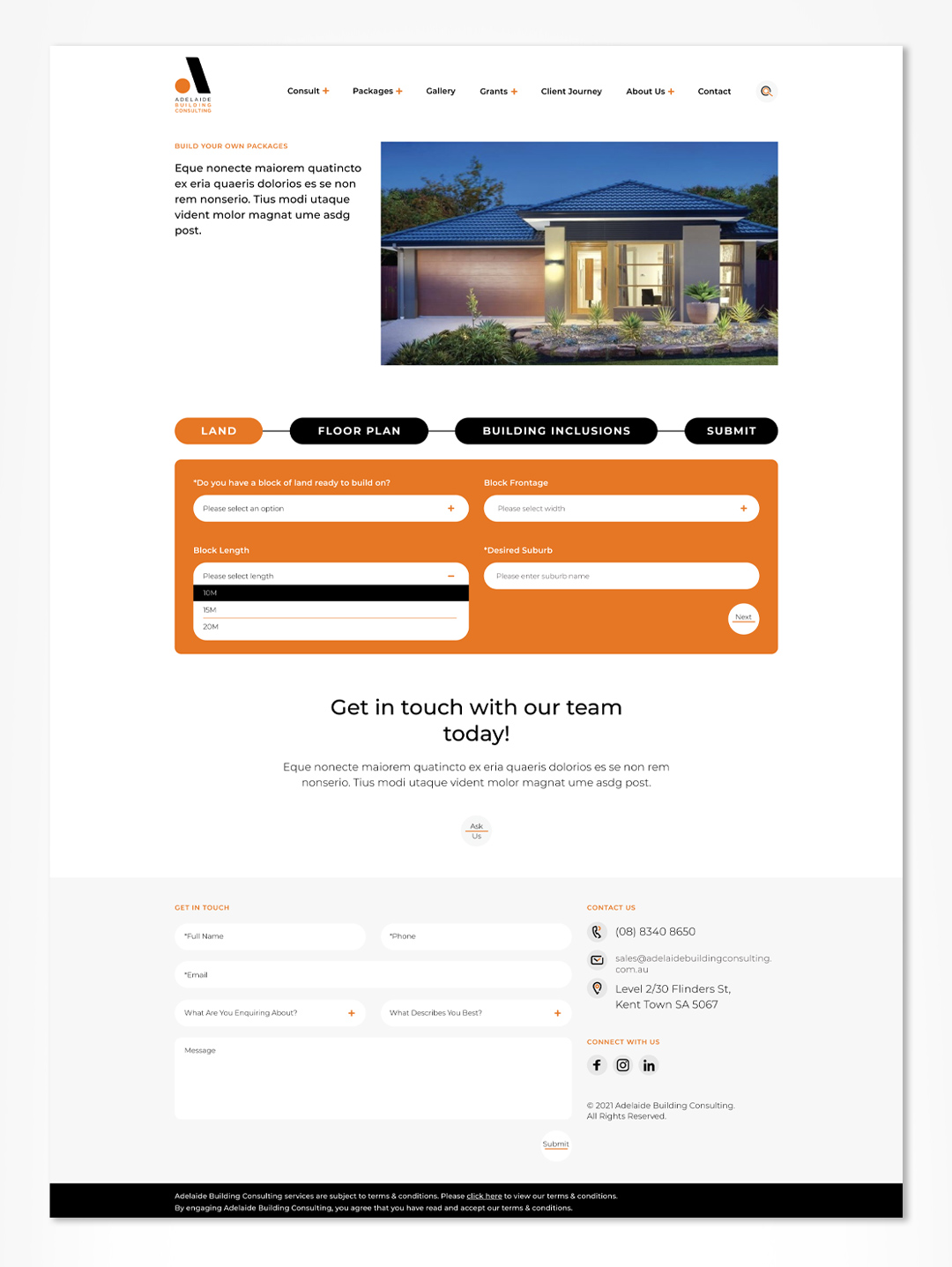 ADELAIDE BUILDING CONSULTING website redesign, website wireframe and high fidelity prototype.