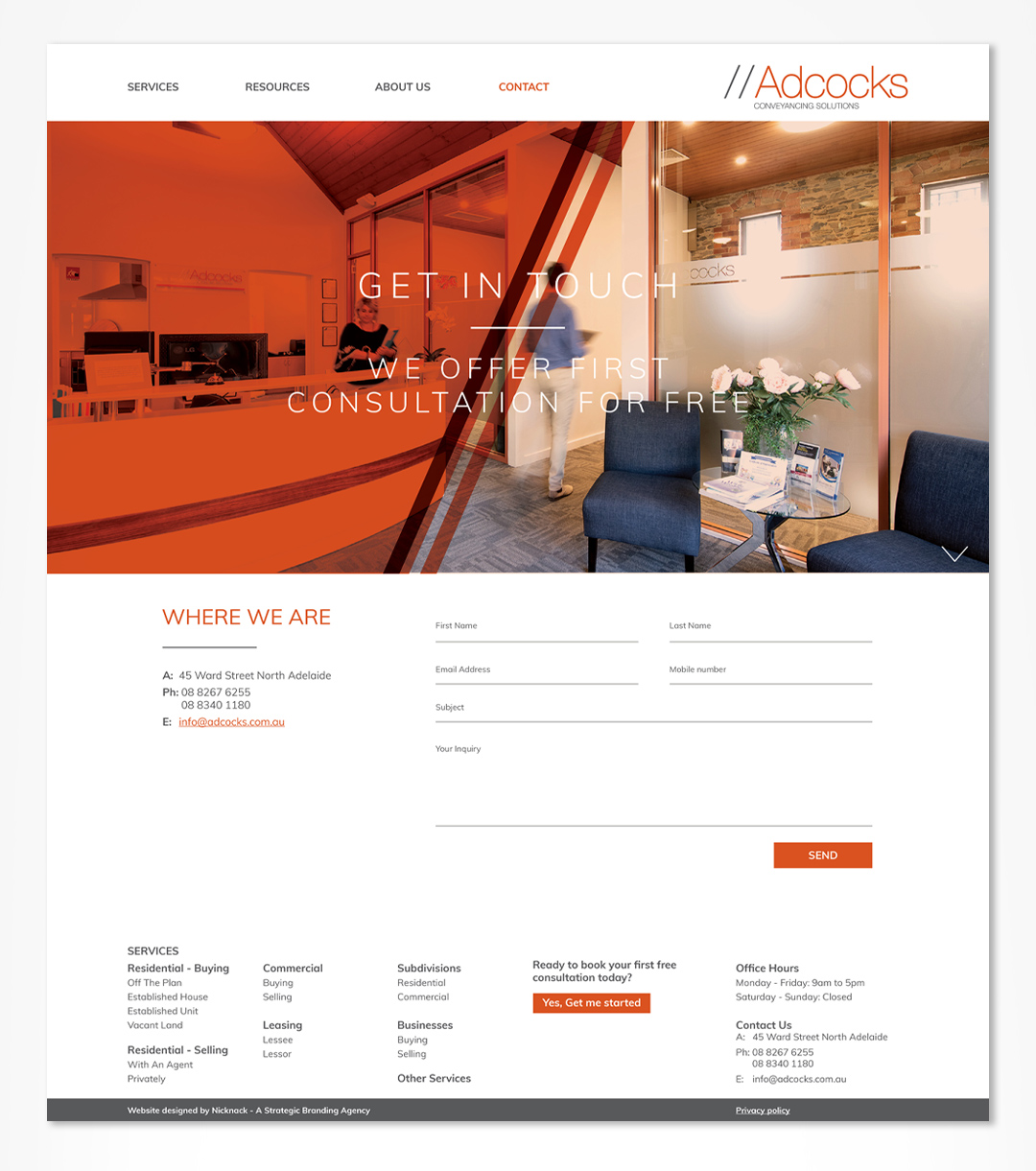 Adcocks Conveyancing Solutions website redesign, website wireframe and high fidelity prototype.