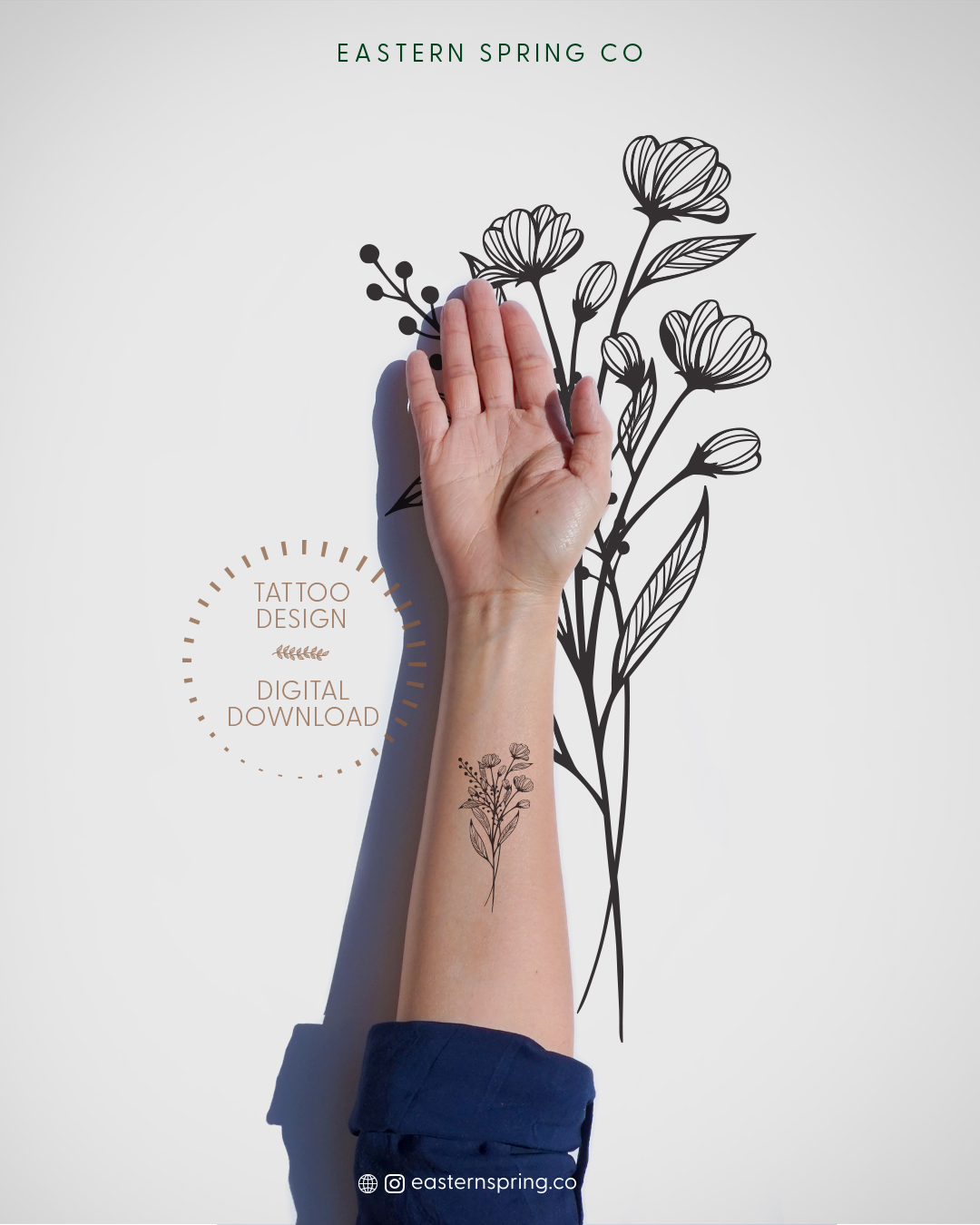 Eastern Spring Co artistic tattoo design, Small Wildflowers