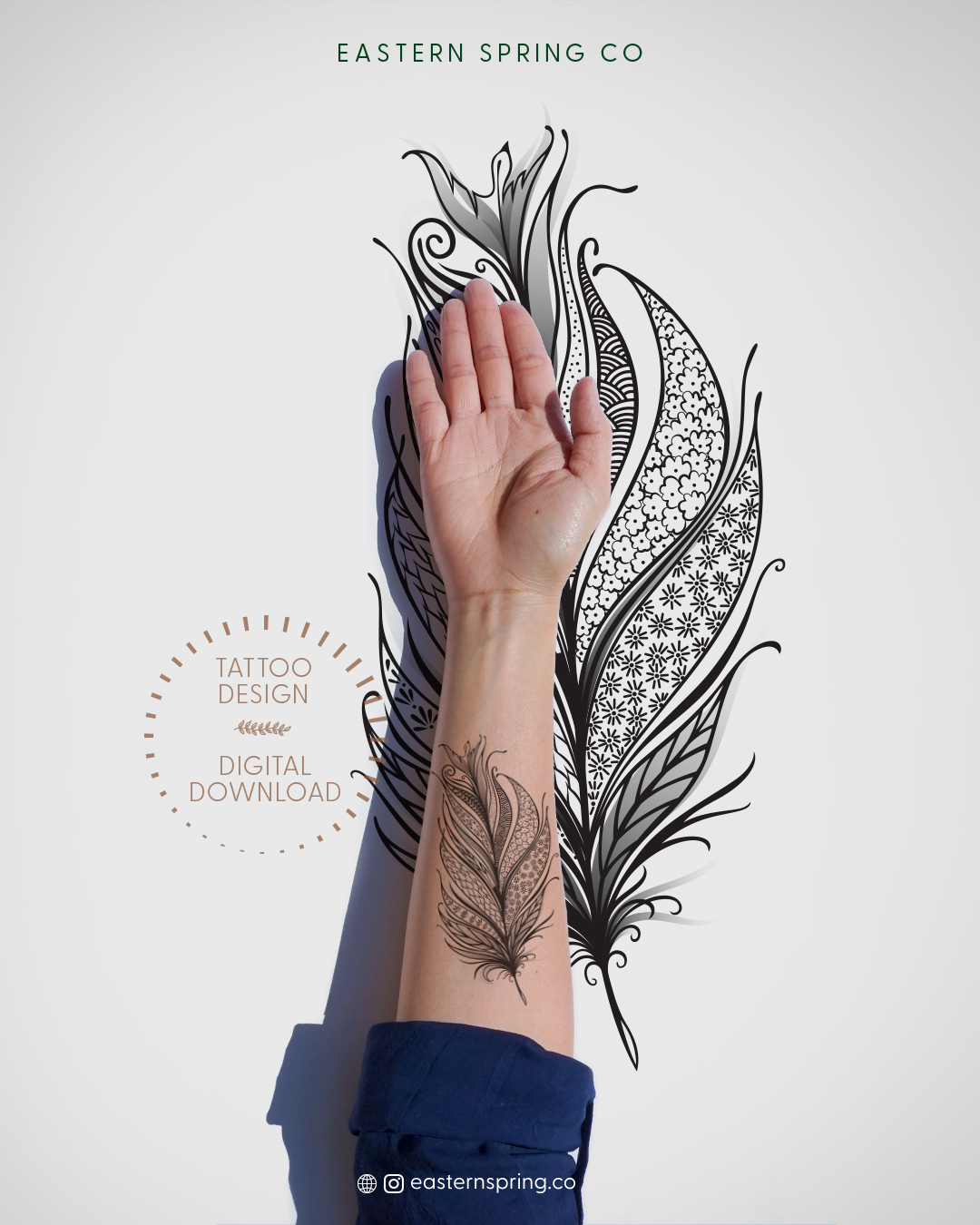 Eastern Spring Co artistic tattoo design, Freedom Feather