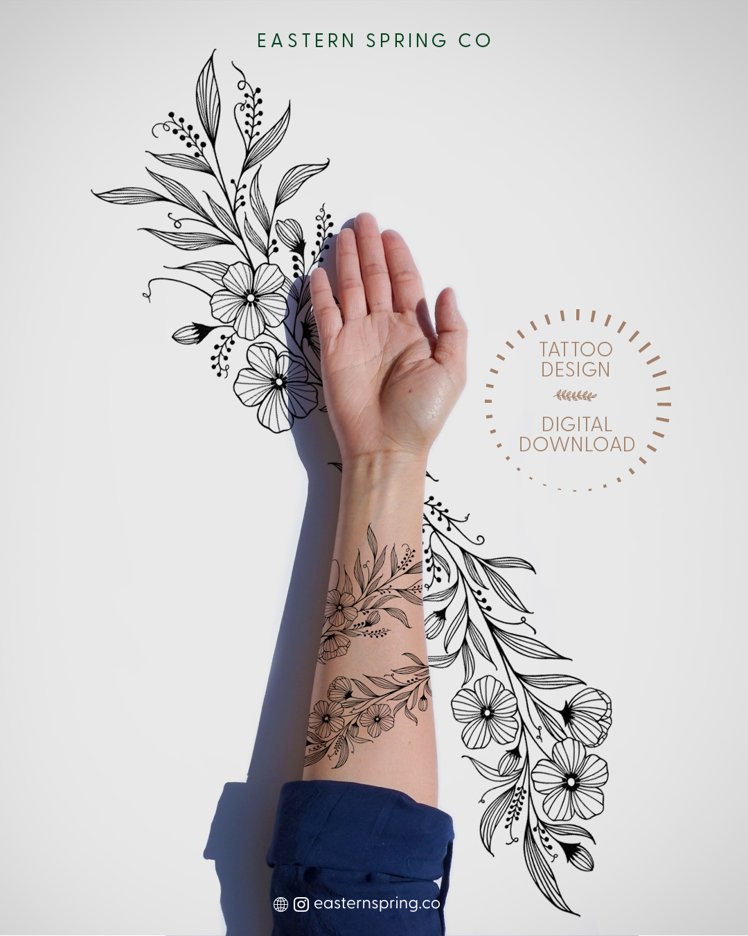 Eastern Spring Co artistic tattoo design, Blooming Flowers Wraparound