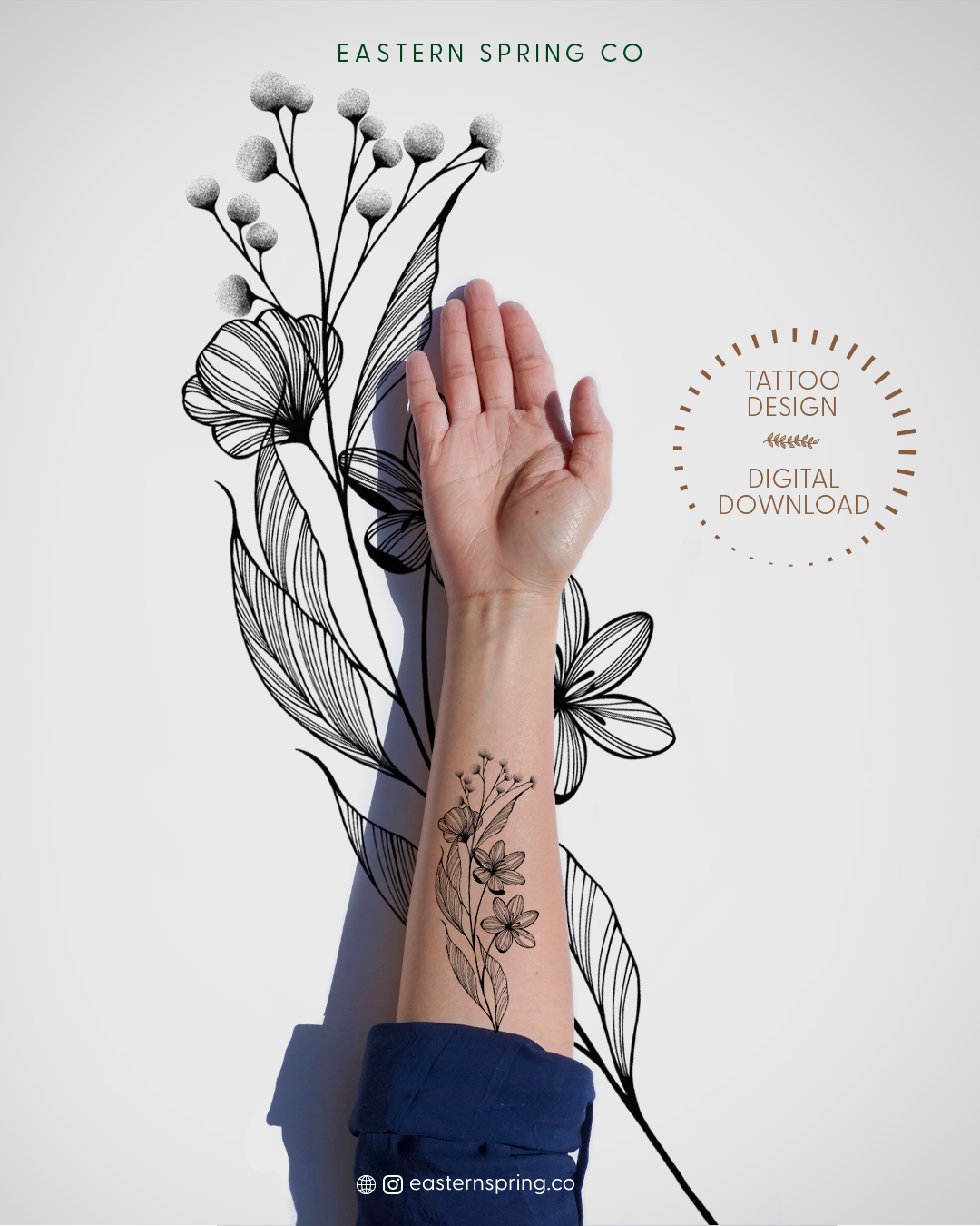 Eastern Spring Co artistic tattoo design, Blooming Wildflower