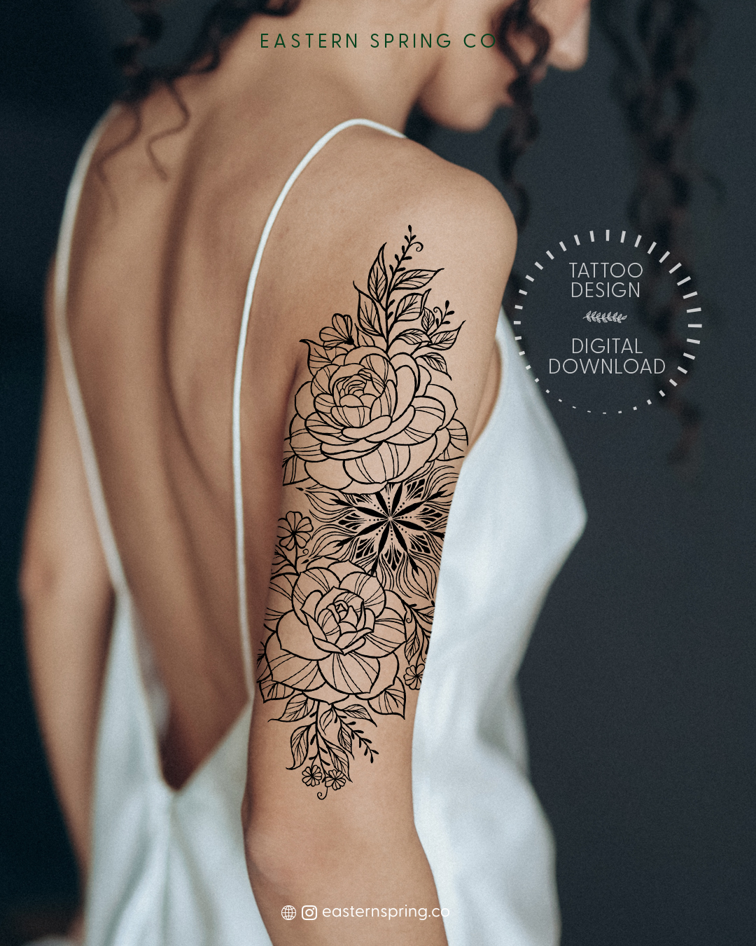 Eastern Spring Co artistic tattoo design flowers with mandala