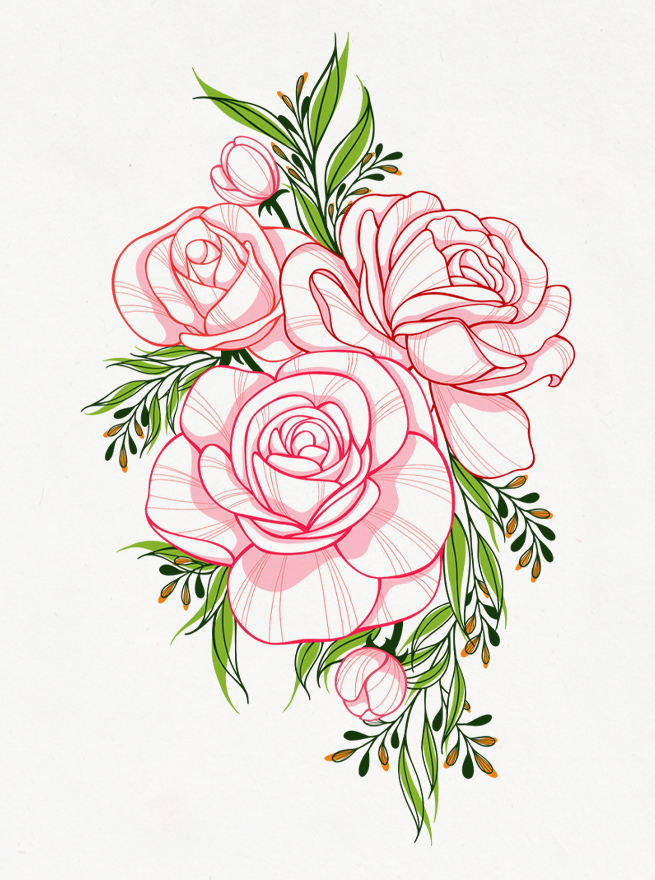Eastern Spring Co Illustration with roses flowers