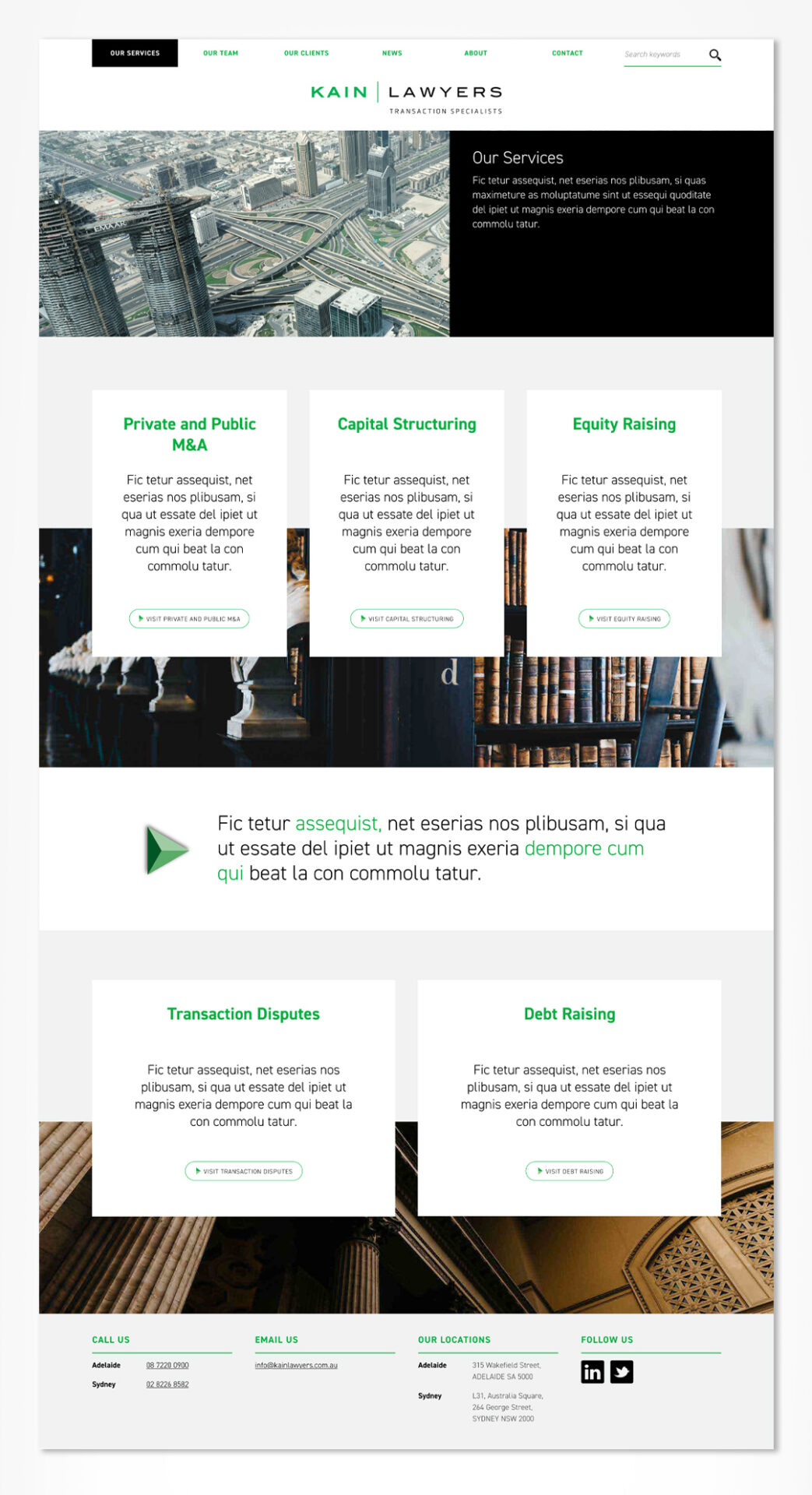 Kain Lawyers website redesign, website wireframe and high fidelity prototype.
