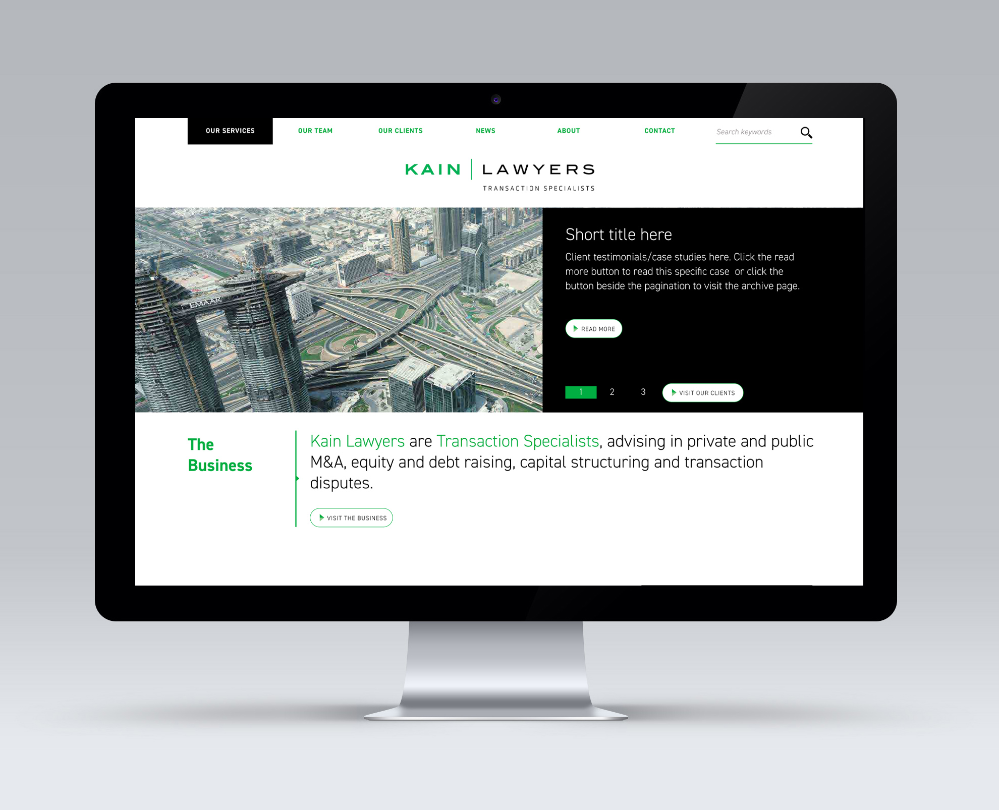 Kain Lawyers website redesign, website wireframe and high fidelity prototype.